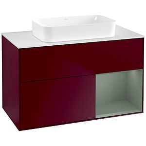 Villeroy und Boch Finion Waschtischunterschrank F661GMHB 100x60,3x50,1cm, Regal rechts Olive Matt Lacquer, Peony Matt