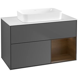 Villeroy und Boch Finion Waschtischunterschrank F661GNGK 100x60,3x50,1cm, Regal rechts Walnut veneer, Anthracite matt
