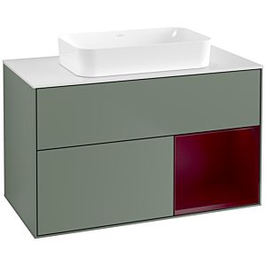 Villeroy und Boch Finion Waschtischunterschrank F661HBGM 100x60,3x50,1cm, Regal rechts Peony, Olive Matt Lacquer