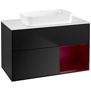 Villeroy und Boch Finion Waschtischunterschrank F661HBPD 100x60,3x50,1cm, Regal rechts Peony, Black matt lacquer