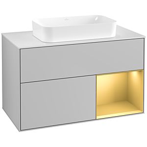 Villeroy und Boch Finion Waschtischunterschrank F661HFGJ 100x60,3x50,1cm, Regal rechts Gold matt, Light grey matt