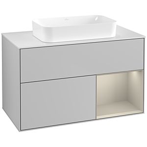 Villeroy und Boch Finion Waschtischunterschrank F661HHGJ 100x60,3x50,1cm, Regal rechts Sand Matt, Light grey matt