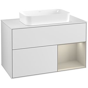 Villeroy und Boch Finion Waschtischunterschrank F661HHMT 100x60,3x50,1cm, Regal rechts Sand Matt, White matt lacquer
