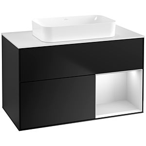 Villeroy und Boch Finion Waschtischunterschrank F661MTPD 100x60,3x50,1cm, Regal rechts White matt lacquer, Black matt lacquer