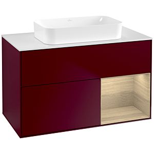 Villeroy und Boch Finion Waschtischunterschrank F661PCHB 100x60,3x50,1cm, Regal rechts Oak Veneer, Peony Matt
