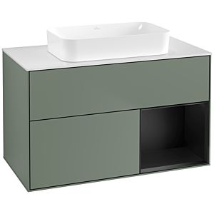 Villeroy und Boch Finion Waschtischunterschrank F661PDGM 100x60,3x50,1cm, Regal rechts Black matt lacquer, Olive Matt Lacquer