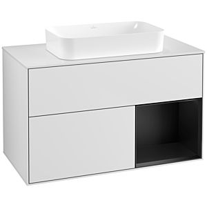 Villeroy et Boch Finion Villeroy et Boch F661PDMT 100x60.3x50.1cm, étagère à droite laqué noir mat, blanc laqué mat