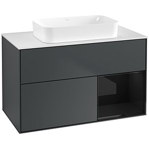Villeroy und Boch Finion Waschtischunterschrank F661PHHG 100x60,3x50,1cm, Regal rechts Glossy Black Lacquer, Midnight Blue Matt Lacquer