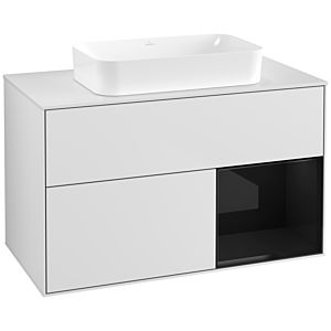 Villeroy und Boch Finion Waschtischunterschrank F661PHMT 100x60,3x50,1cm, Regal rechts Glossy Black Lacquer, White matt lacquer