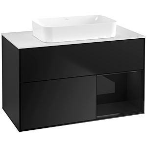 Villeroy und Boch Finion Waschtischunterschrank F661PHPD 100x60,3x50,1cm, Regal rechts Glossy Black Lacquer, Black matt lacquer