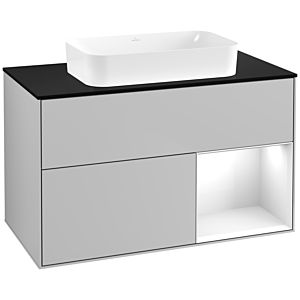 Villeroy und Boch Finion Waschtischunterschrank F662GFGJ 100x60,3x50,1cm, Regal rechts Glossy white lacquer, Light grey matt
