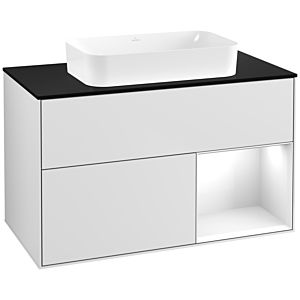 Villeroy und Boch Finion Waschtischunterschrank F662GFMT 100x60,3x50,1cm, Regal rechts Glossy white lacquer, White matt lacquer