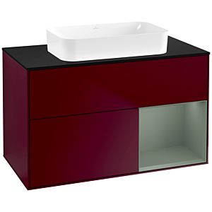 Villeroy und Boch Finion Waschtischunterschrank F662GMHB 100x60,3x50,1cm, Regal rechts Olive Matt Lacquer, Peony Matt