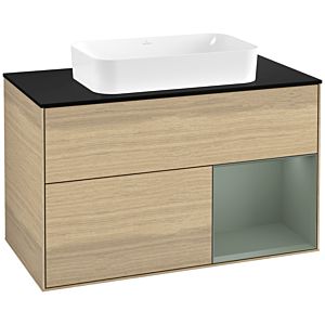 Villeroy und Boch Finion Waschtischunterschrank F662GMPC 100x60,3x50,1cm, Regal rechts Olive Matt Lacquer, Oak Veneer