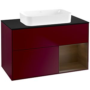 Villeroy und Boch Finion Waschtischunterschrank F662GNHB 100x60,3x50,1cm, Regal rechts Walnut veneer, Peony Matt