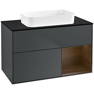 Villeroy und Boch Finion Waschtischunterschrank F662GNHG 100x60,3x50,1cm, Regal rechts Walnut veneer, Midnight Blue Matt Lacquer