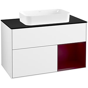Villeroy und Boch Finion Waschtischunterschrank F662HBGF 100x60,3x50,1cm, Regal rechts Peony, Glossy white lacquer