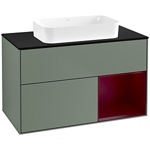Villeroy und Boch Finion Waschtischunterschrank F662HBGM 100x60,3x50,1cm, Regal rechts Peony, Olive Matt Lacquer