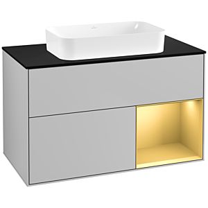 Villeroy und Boch Finion Waschtischunterschrank F662HFGJ 100x60,3x50,1cm, Regal rechts Gold matt, Light grey matt