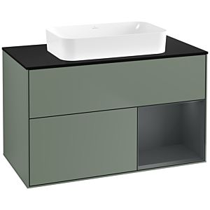 Villeroy und Boch Finion Waschtischunterschrank F662HGGM 100x60,3x50,1cm, Regal rechts Midnight Blue Matt Lacquer, Olive Matt Lacquer