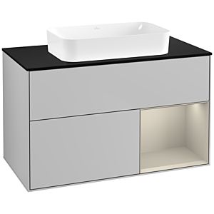 Villeroy und Boch Finion Waschtischunterschrank F662HHGJ 100x60,3x50,1cm, Regal rechts Sand Matt, Light grey matt