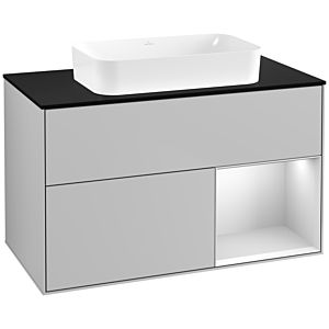 Villeroy und Boch Finion Waschtischunterschrank F662MTGJ 100x60,3x50,1cm, Regal rechts White matt lacquer, Light grey matt