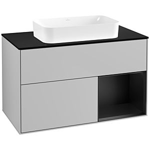 Villeroy und Boch Finion Waschtischunterschrank F662PDGJ 100x60,3x50,1cm, Regal rechts Black matt lacquer, Light grey matt