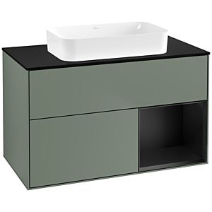 Villeroy und Boch Finion Waschtischunterschrank F662PDGM 100x60,3x50,1cm, Regal rechts Black matt lacquer, Olive Matt Lacquer