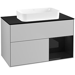 Villeroy und Boch Finion Waschtischunterschrank F662PHGJ 100x60,3x50,1cm, Regal rechts Glossy Black Lacquer, Light grey matt