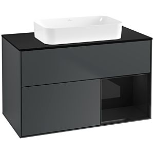 Villeroy und Boch Finion Waschtischunterschrank F662PHHG 100x60,3x50,1cm, Regal rechts Glossy Black Lacquer, Midnight Blue Matt Lacquer