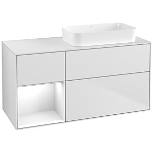 Villeroy und Boch Finion Waschtischunterschrank F681GFMT 120x60,3x50,1cm, Regal links Glossy white lacquer, White matt lacquer