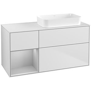 Villeroy und Boch Finion Waschtischunterschrank F681GJMT 120x60,3x50,1cm, Regal links Light grey matt, White matt lacquer