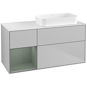 Villeroy und Boch Finion Waschtischunterschrank F681GMGJ 120x60,3x50,1cm, Regal links Olive Matt Lacquer, Light grey matt