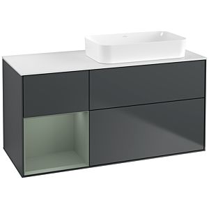 Villeroy und Boch Finion Waschtischunterschrank F681GMHG 120x60,3x50,1cm, Regal links Olive Matt Lacquer, Midnight Blue Matt Lacquer