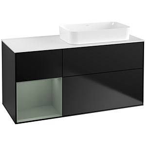 Villeroy und Boch Finion Waschtischunterschrank F681GMPD 120x60,3x50,1cm, Regal links Olive Matt Lacquer, Black matt lacquer
