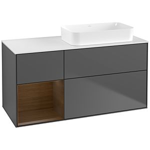 Villeroy und Boch Finion Waschtischunterschrank F681GNGK 120x60,3x50,1cm, Regal links Walnut veneer, Anthracite matt