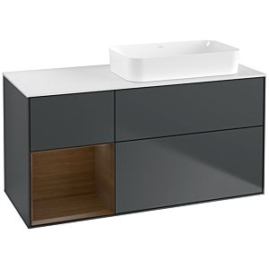 Villeroy und Boch Finion Waschtischunterschrank F681GNHG 120x60,3x50,1cm, Regal links Walnut veneer, Midnight Blue Matt Lacquer