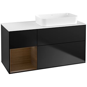 Villeroy und Boch Finion Waschtischunterschrank F681GNPD 120x60,3x50,1cm, Regal links Walnut veneer, Black matt lacquer