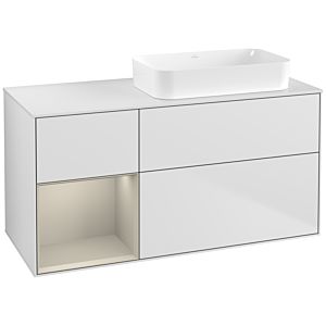 Villeroy und Boch Finion Waschtischunterschrank F681HHMT 120x60,3x50,1cm, Regal links Sand Matt Lacquer, White matt lacquer