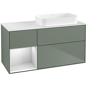Villeroy und Boch Finion Waschtischunterschrank F681MTGM 120x60,3x50,1cm, Regal links White matt lacquer, Olive Matt Lacquer