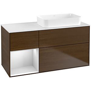 Villeroy und Boch Finion Waschtischunterschrank F681MTGN 120x60,3x50,1cm, Regal links White matt lacquer, Walnut veneer