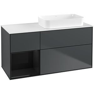 Villeroy und Boch Finion Waschtischunterschrank F681PHHG 120x60,3x50,1cm, Regal links Glossy Black Lacquer, Midnight Blue Matt Lacquer