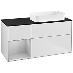 Villeroy und Boch Finion Waschtischunterschrank F682GJMT 120x60,3x50,1cm, Regal links Light grey matt, White matt lacquer