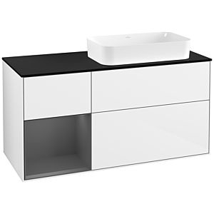Villeroy und Boch Finion Waschtischunterschrank F682GKGF 120x60,3x50,1cm, Regal links Anthracite matt, Glossy white lacquer