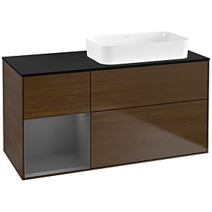 Villeroy und Boch Finion Waschtischunterschrank F682GKGN 120x60,3x50,1cm, Regal links Anthracite matt, Walnut veneer