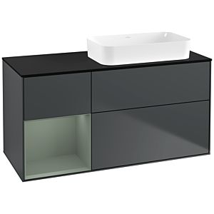 Villeroy und Boch Finion Waschtischunterschrank F682GMHG 120x60,3x50,1cm, Regal links Olive Matt Lacquer, Midnight Blue Matt Lacquer