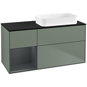 Villeroy und Boch Finion Waschtischunterschrank F682HGGM 120x60,3x50,1cm, Regal links Midnight Blue Matt Lacquer, Olive Matt Lacquer
