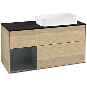 Villeroy und Boch Finion Waschtischunterschrank F682HGPC 120x60,3x50,1cm, Regal links Midnight Blue Matt Lacquer, Oak Veneer