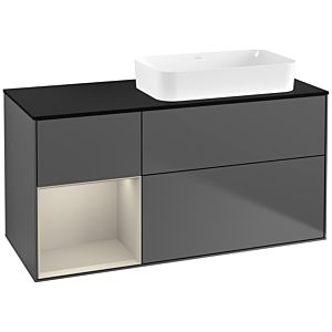Villeroy und Boch Finion Waschtischunterschrank F682HHGK 120x60,3x50,1cm, Regal links Sand Matt Lacquer, Anthracite matt