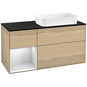 Villeroy und Boch Finion Waschtischunterschrank F682MTPC 120x60,3x50,1cm, Regal links White matt lacquer, Oak Veneer